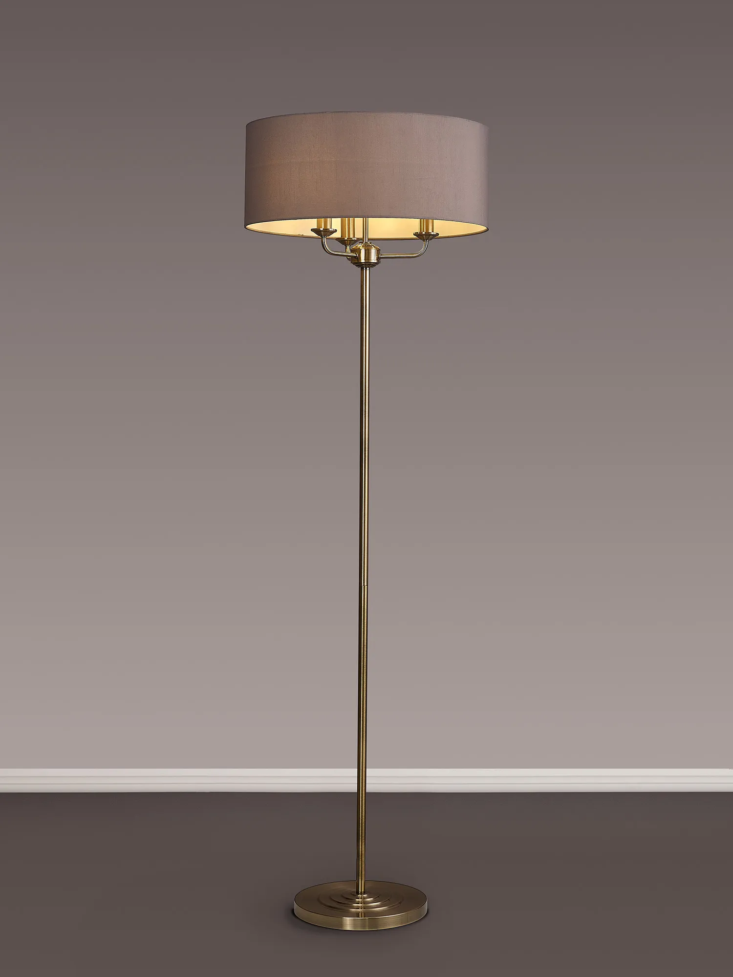 Banyan 45cm 3 Light Floor Lamp Antique Brass; Grey DK0914  Deco Banyan AB GR